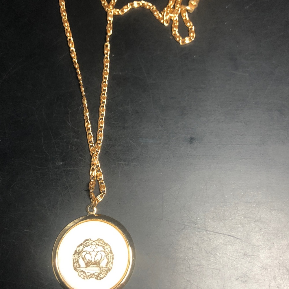 Gold-Tone White Enamel Medallion Necklace - Women Jewelry